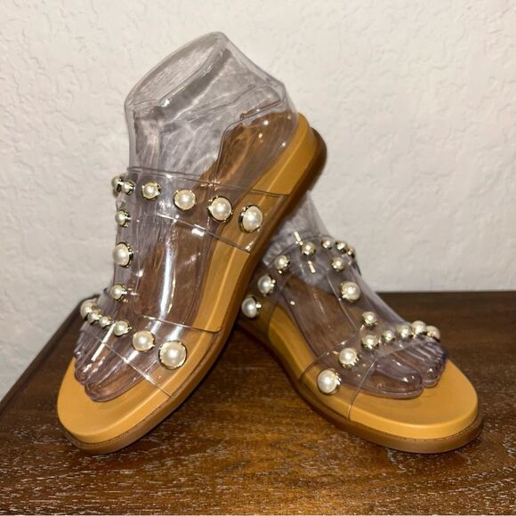 Copper Key Faux Pearl Clear Jelly Slip On Sandal Shoes - Picture 1 of 8